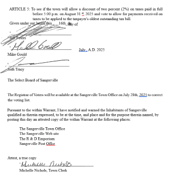 special town meeting signature page