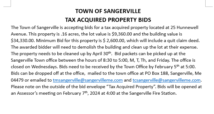 Tax Acquired Property Bid Ad 
